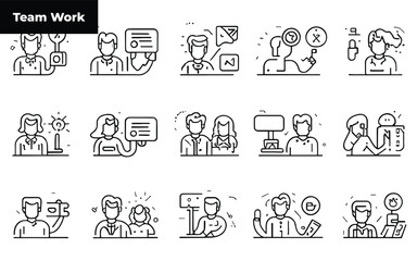 Obraz na płótnie Canvas Teamwork and Business People thin line icons collection. Teamwork editable stroke icon set.Team signs. Vector illustration