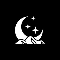 moon with mountain vector logo design