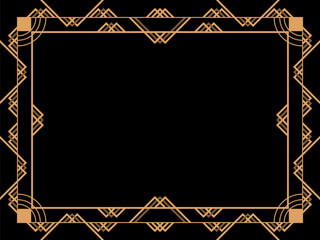 Art deco frame. Vintage linear border. Design a template for invitations, leaflets and greeting cards. Geometric golden frame. The style of the 1920s - 1930s. Vector illustration