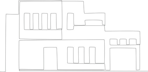 A modern boxy house architecture. Housing one line illustration.