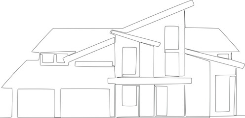 A modern and complex house architecture. Housing one line illustration.
