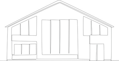 A big two-floor house with wide windows. Housing one line illustration.
