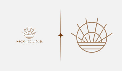 Fototapeta na wymiar Sunset wave Monoline Logo Template. Universal creative premium symbol. Vector illustration