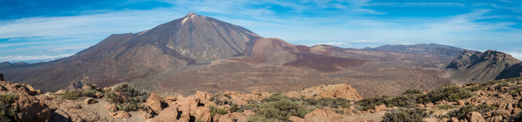 Panoramic wide close up view on colorful volcano pico del teide highest spanish mountain in...