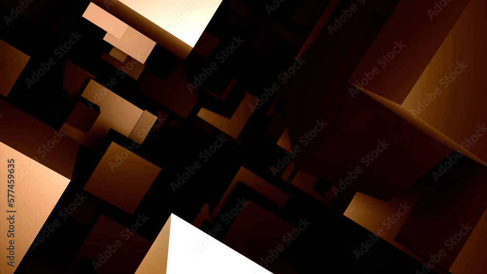 Poster moving in the dark 3d cubes. design. stream of cubes flying slowly with the game of light and shadow