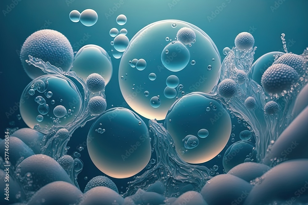 Poster a macro photograph of ice with frozen air bubbles generative ai