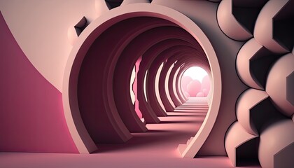 Long abstract soft pink tunnel  generative ai