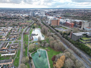 Aerial view of Basingstoke town centre and Eastrop