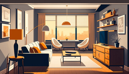 beautiful apartment large bright living room with sofa. Modern interior design. Space background for mockup. 3d rendering, interior background, living room, Scandinavian, generated by ai