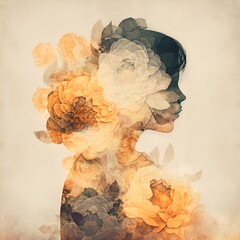 Surreal double exposure image of woman and flowers. Great for ads, book covers, posters and more.	