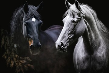 Fototapeta na wymiar black and white horses