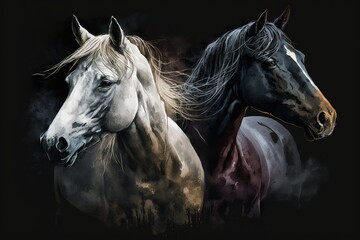 Black and white horses