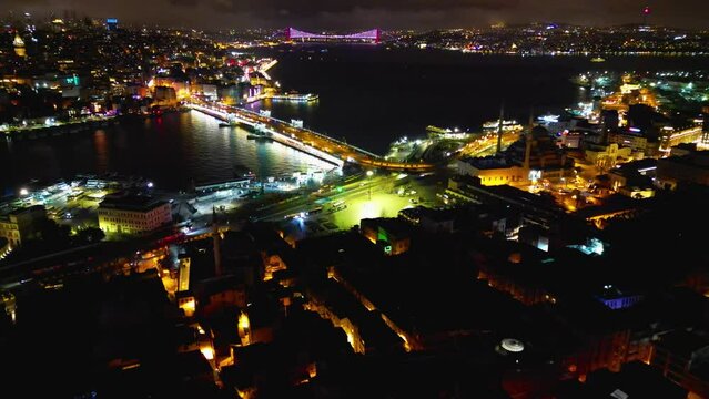 Istanbul - Turkey - Suleymaniye Mosque & Galata Bridge - 2023 - Flying from the mosque to the bridge time lapsed