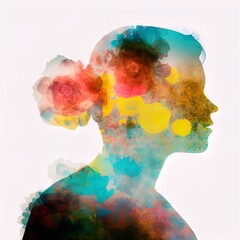 Surreal double exposure image of woman and flowers. Great for ads, book covers, posters and more.	