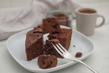 brownie cake. Dark chocolate brownie on a table