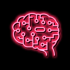 artificial intelligence brain neon glow icon illustration