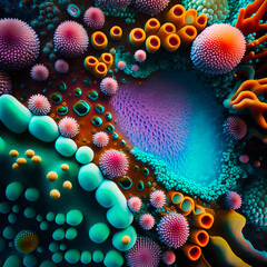 Vue rapproché de corail au sein d'un récif corallien, généré par IA - obrazy, fototapety, plakaty