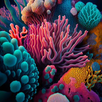 Vue rapproch&eacute; de corail au sein d'un r&eacute;cif corallien, g&eacute;n&eacute;r&eacute; par IA