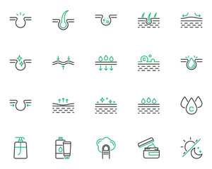 set of skin line icons, moisture, skin care