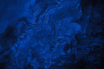 Black dark navy blue texture background for design. Toned rough concrete surface. A painted old building wall with cracks. Close-up. Distressed, broken, crushed, collapsed, destruction. - obrazy, fototapety, plakaty