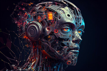Cyborg head. Artificial intelligence concept. Generative AI