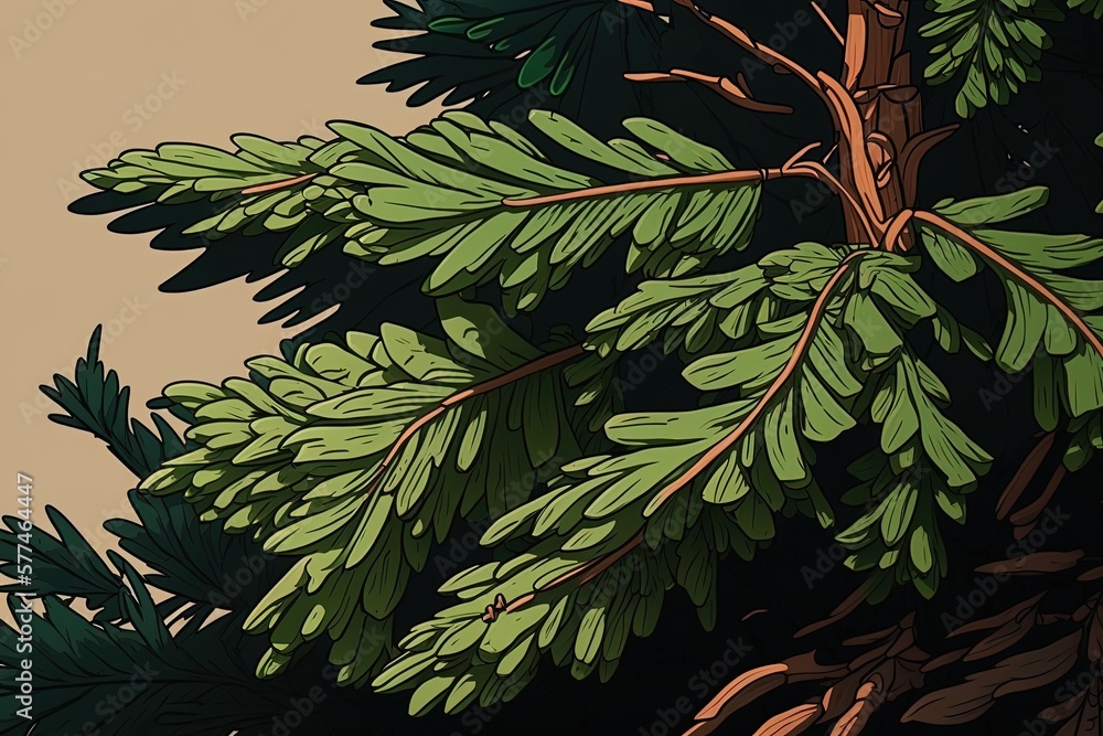 Poster a macro photograph of the leaves of a japanese cedar tree generative ai