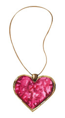 Viva magenta watercolor set. Pendant in the shape of a heart on a white background