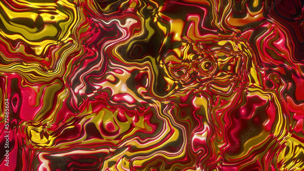 Poster abstract fluid background with beautiful wavy glass surface of red and yellow paints. motion. gradie