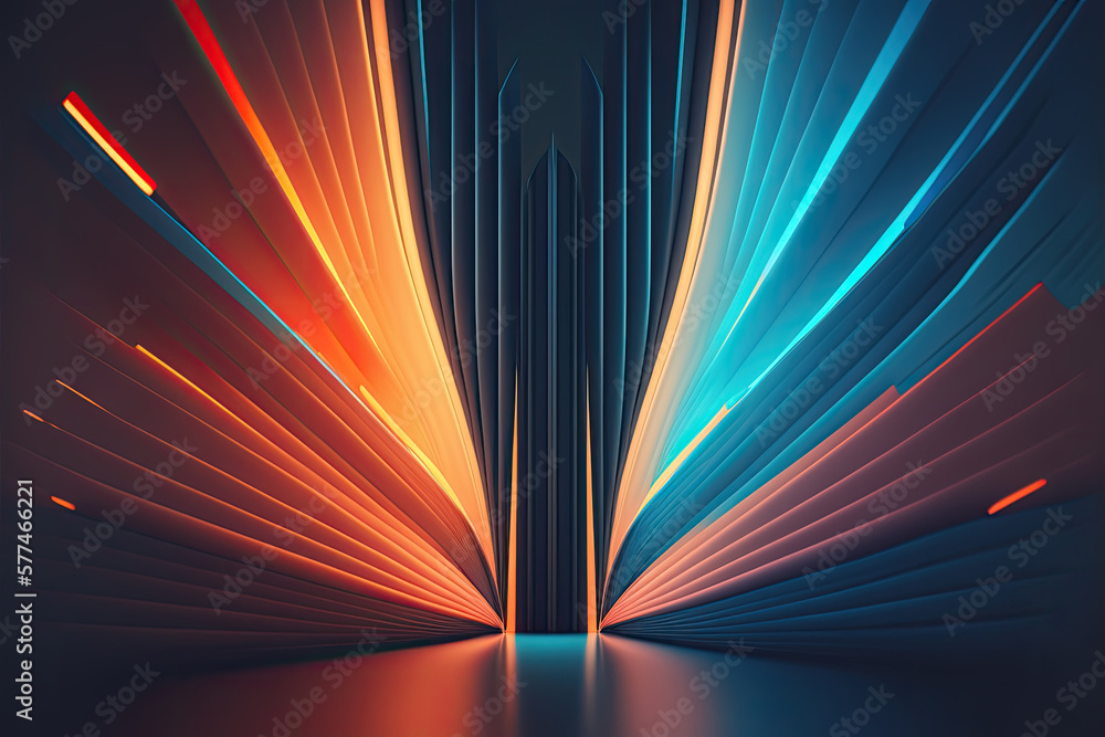 Poster bright rays of neon light and colorful glowing lines, abstract multicolor spectrum background. gener