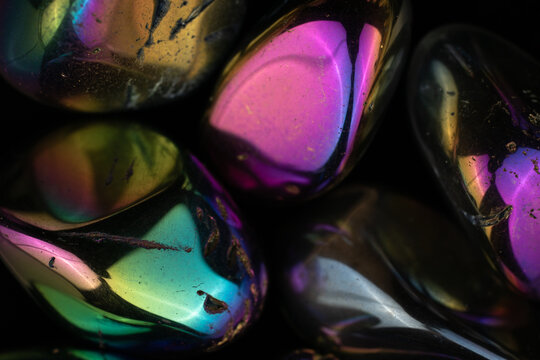 Damaged stones with iridescent surface