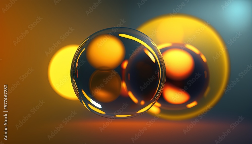 Poster a shiny object with a blurry background and a yellow circle in the middle of the image with a black 