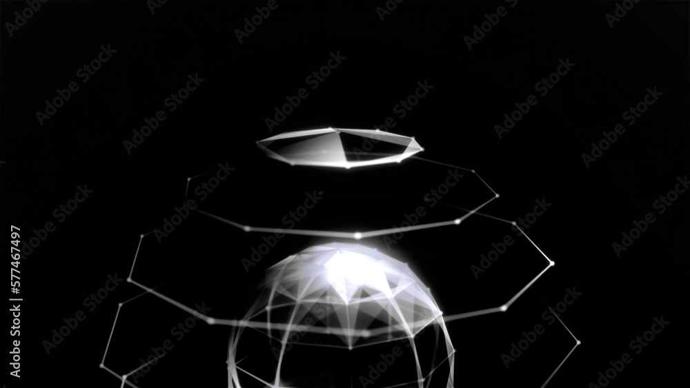 Poster monochrome plexus triangles creating transforming figure. motion. black and white transparent flying