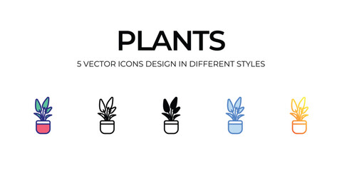 plants Icon Design in Five style with Editable Stroke. Line, Solid, Flat Line, Duo Tone Color, and Color Gradient Line. Suitable for Web Page, Mobile App, UI, UX and GUI design.
