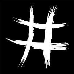 The hash on a black background is drawn by hand with a brush.