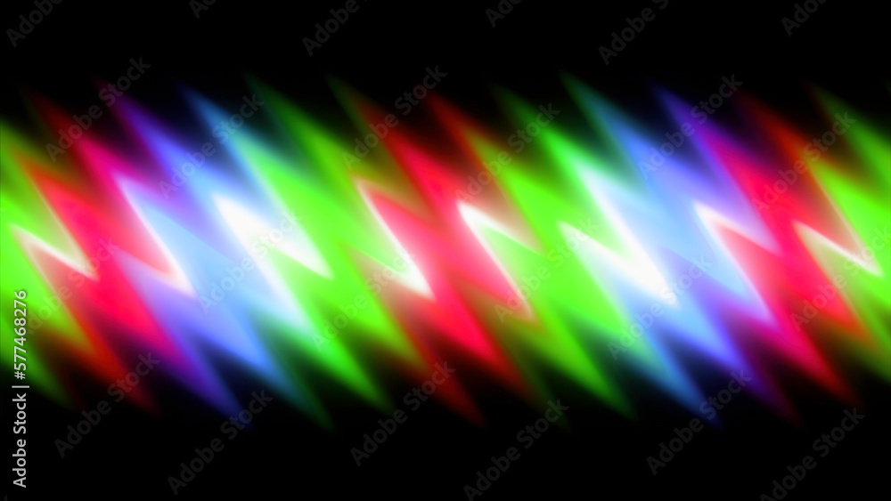 Poster a distorted zigzag background that is moving on a black background. motion. blurred zigzag rainbow c