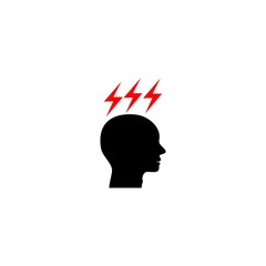 Brain and Human Head, Migraine Silhouette Icon. Stress, icon isolated on white background.