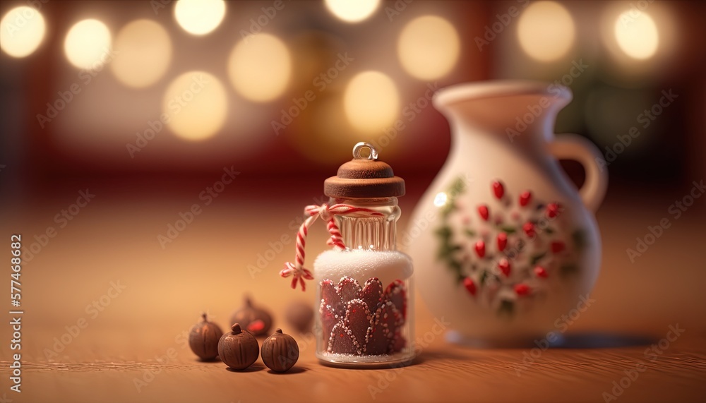 Aufkleber a glass jar with candy inside of it next to a vase with candy inside of it and three small candies i