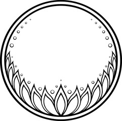 Stylized contour victorian floral ornament within circle. Designed symmetry ornamental elements, line art type
