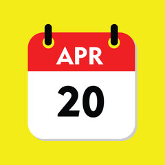 calendar with a date, 20 April icon with yellow background