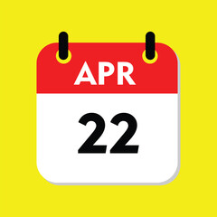 calendar with a date, 22 April icon with yellow background