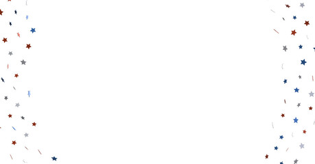 Festive background with confetti in the shape of stars in the color of the American flag.