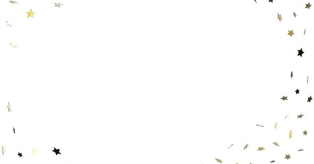 Stars - Banner with golden decoration. Festive border with falling glitter dust and stars.