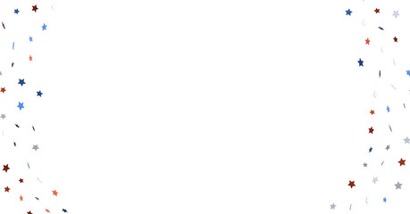 Festive background with confetti in the shape of stars in the color of the American flag.