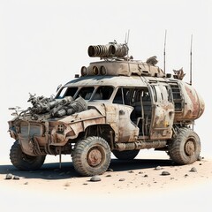 Fototapeta premium Rust destroyed transport, broken car, post apocalypse crash car