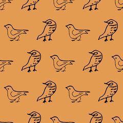 Cute Orange Cartoon Birds Seamless Pattern