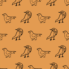 Cute Orange Cartoon Birds Seamless Pattern