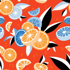 Red Citrus Fruits Explosion Seamless Pattern