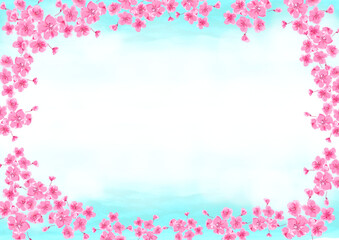 Obraz na płótnie Canvas 桜の花の手描き水彩風背景イラスト