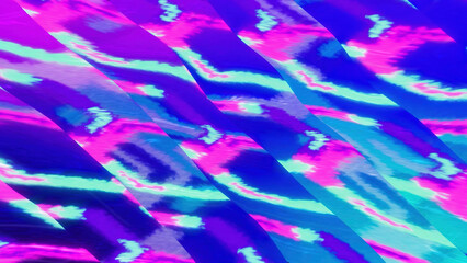 Fototapeta na wymiar Bright pattern with stripes and diamonds. Motion. Colorful psychedelic pattern with moving mirror stripes and geometric shapes. Geometric pattern with stripes and psychedelic effect