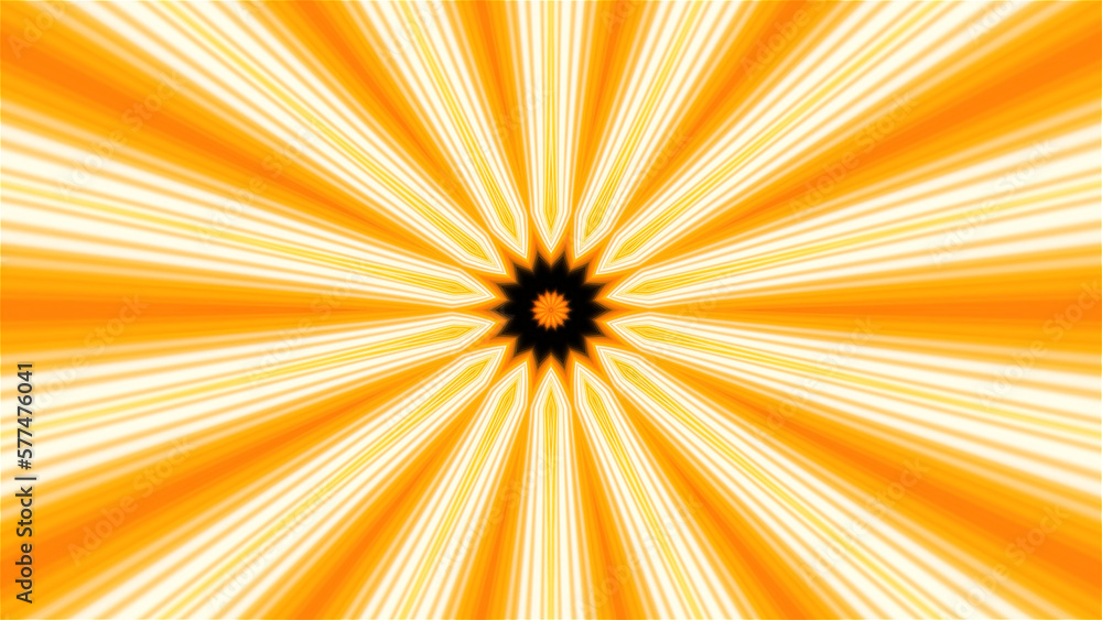 Poster Hypnotic pattern with flashing rays. Motion. Flashing linear beams blink in psychedelic pattern. Flashing tunnel beams in bright pattern